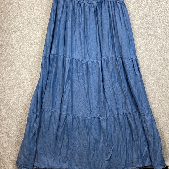 Inner Circle chambray denim maxi dress L full swing tiered skirt pockets cowgirl - Picture 9 of 10